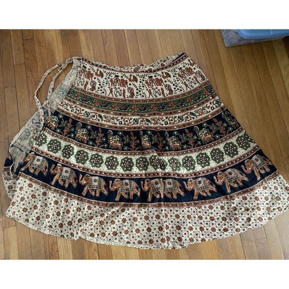 Boho Hippie Print Camel Elephant Floral Boho Long Skirt Adjustable Size To M/L - Picture 7 of 7